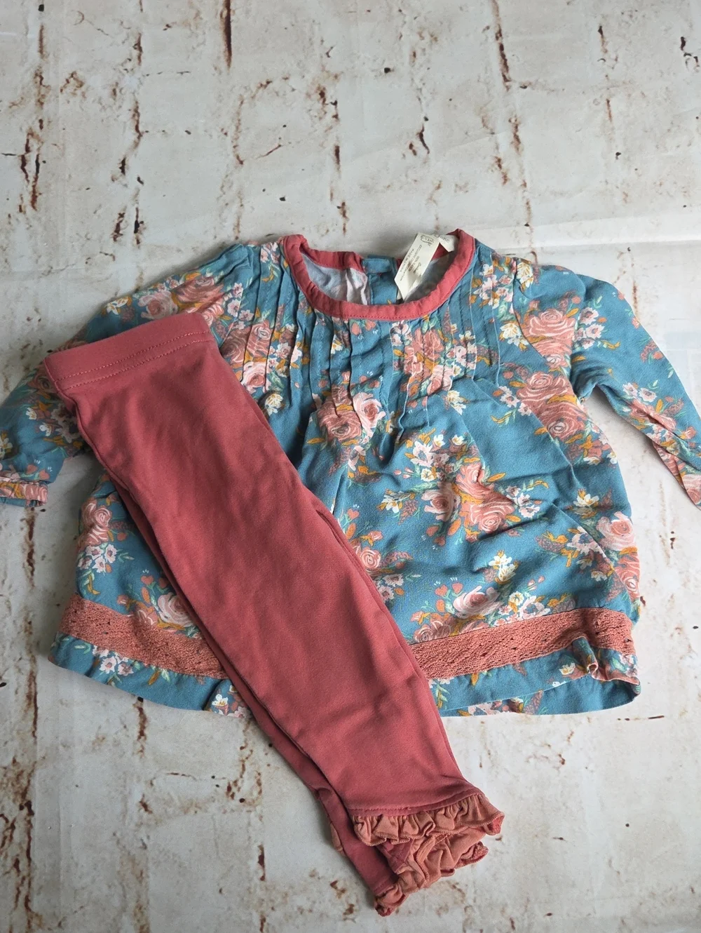 Matilda Jane Blue Floral Top with Dusty Rose Leggings